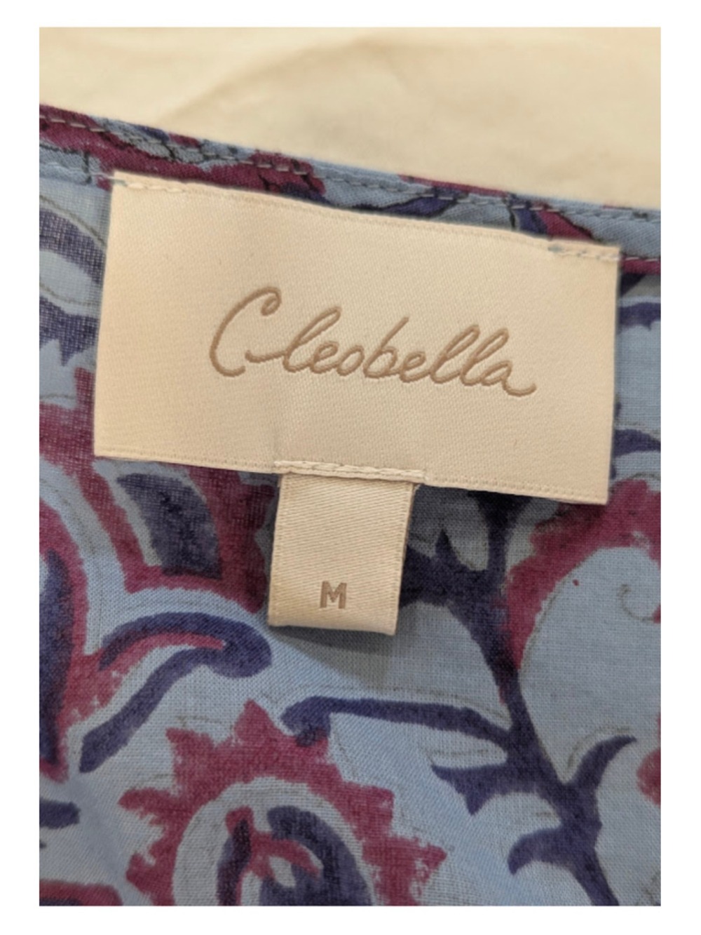 Cleobella Organic Cotton Paisley Boho Mini Dress M Blue Plum Belt Pockets - Picture 11 of 13